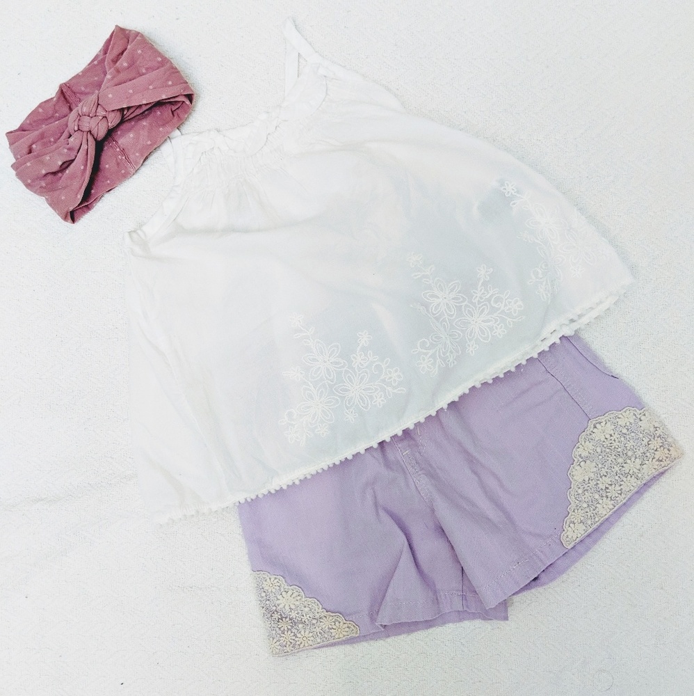 👖Lilac + lace summer shorts - size 3T